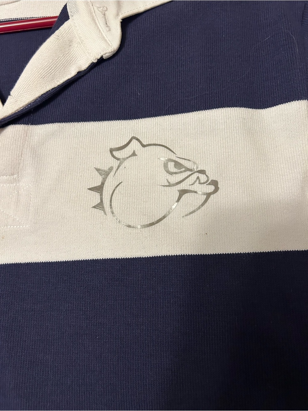 Sport-Tek Navy and Cream Striped Rugby Polo - Picture 9 of 11